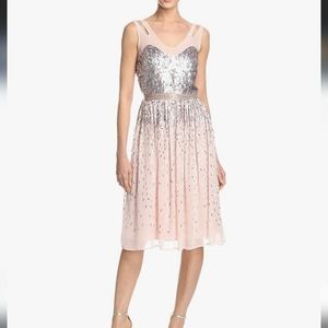 New French Connection Pretty Petal Backless Sequin Pink Sparkle Dress